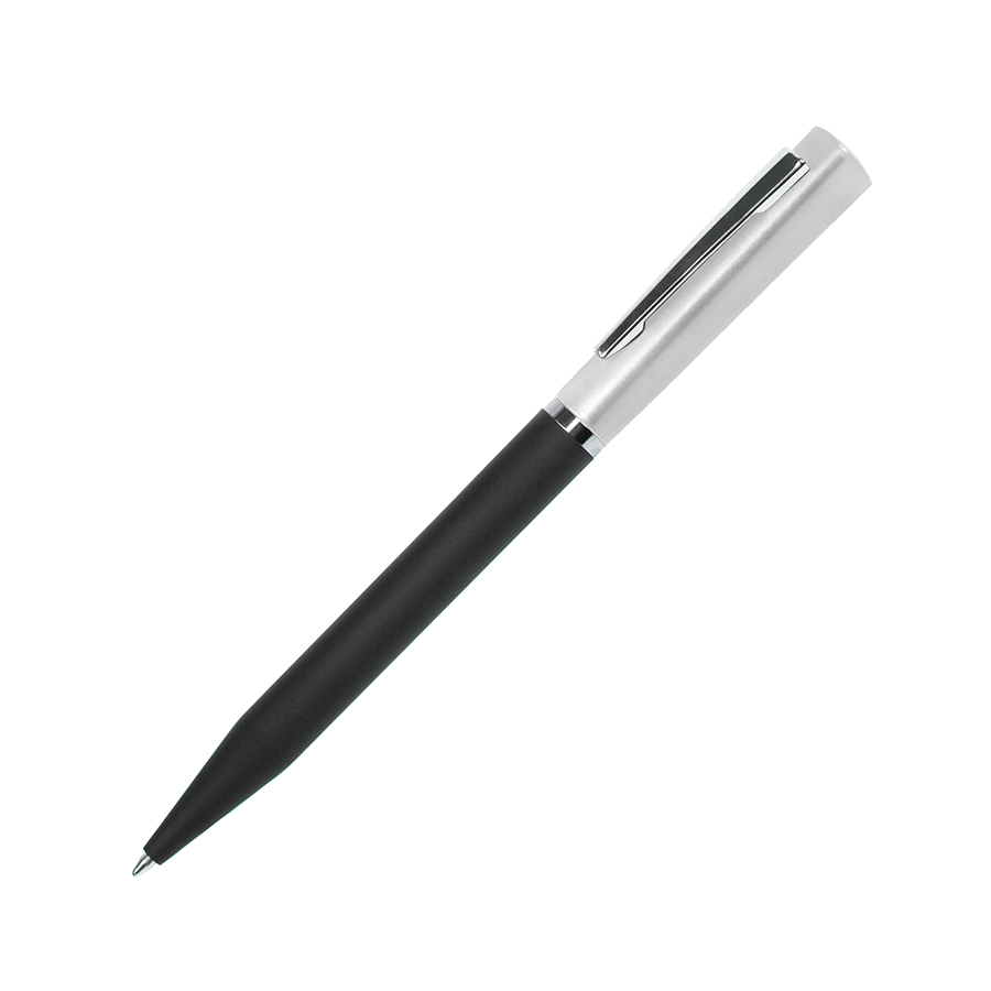 Ручка шариковая M1, пластик, металл, покрытие soft touch, серебристый, черный-0