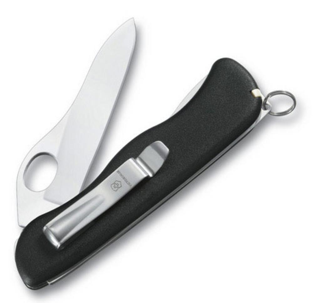 Солдатский нож с фиксатором лезвия Sentinel One Hand Clip, черный-0