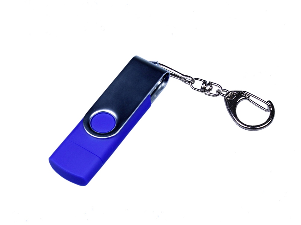 USB-флешка на 16 Гб поворотный механизм, c двумя дополнительными разъемами MicroUSB и TypeC, синий-0