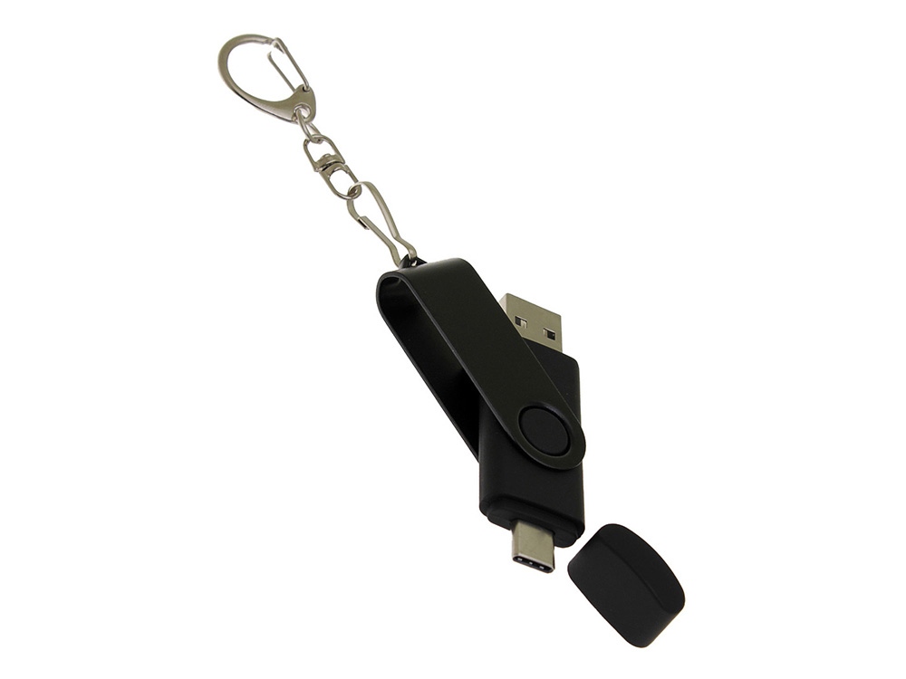USB-флешка на 256 Гб 2 в 1 поворотный механизм, c дополнительным разъемом Type-C с одноцветным металлическим клипом, черный-3