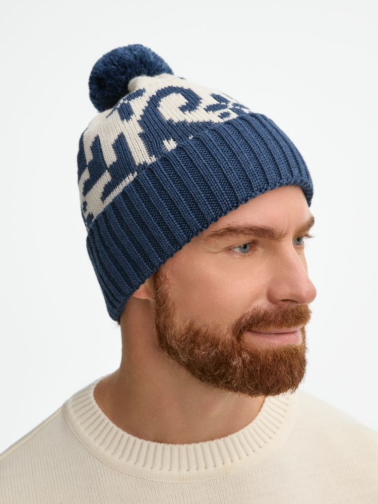 Шапка Wintertude, синяя с белым-4