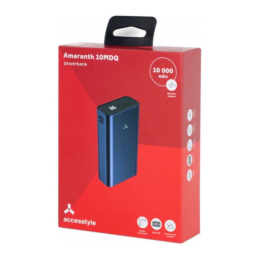 Внешний аккумулятор AMARANTH 10MDQ , 10000 мАч, металл, синий, синий-11