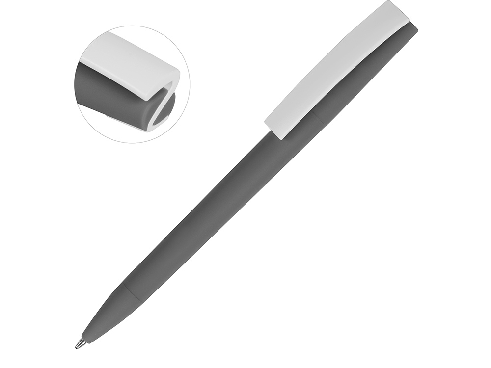 Ручка пластиковая soft-touch шариковая Zorro, серый/белый-0
