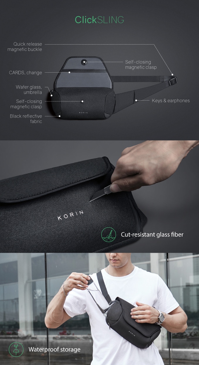 Наплечная сумка ClickSling 32,5х17,3х11 см, черная-9