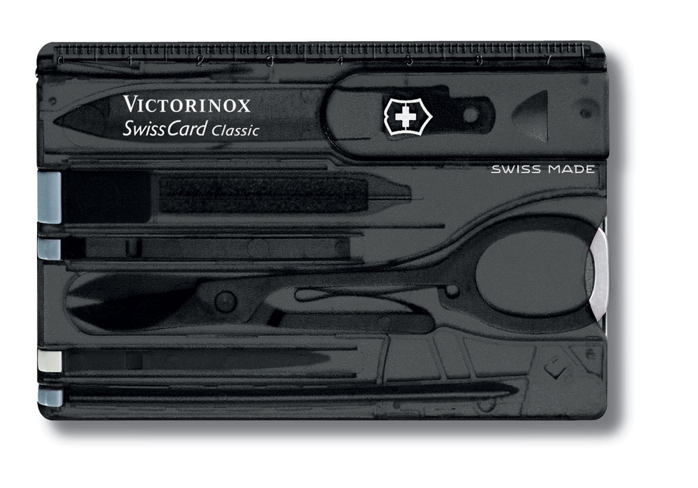 Швейцарская карточка VICTORINOX SwissCard Classic, 10 функций, полупрозрачная чёрная-1