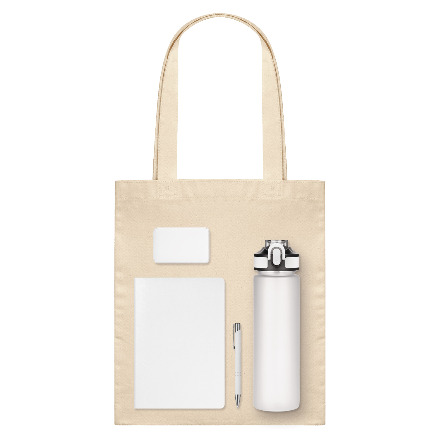 Подарочный набор Велком Пак (Welcome Pack), белый (бутылка, ежедневник, ручка, ЗУ, шоппер)-0