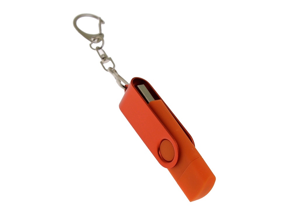 USB-флешка на 256 Гб 2 в 1 поворотный механизм, c дополнительным разъемом Type-C с одноцветным металлическим клипом, оранжевый-1