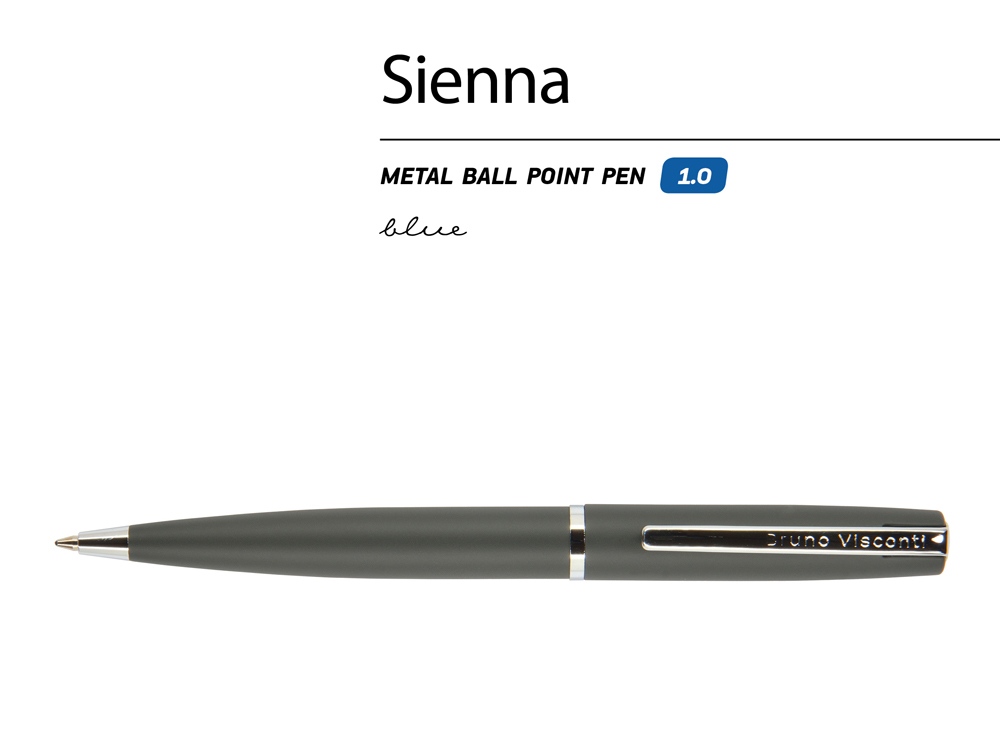 Ручка Sienna шариковая  автоматическая, серый металлический корпус soft-touch, 1.0 мм, синяя-1