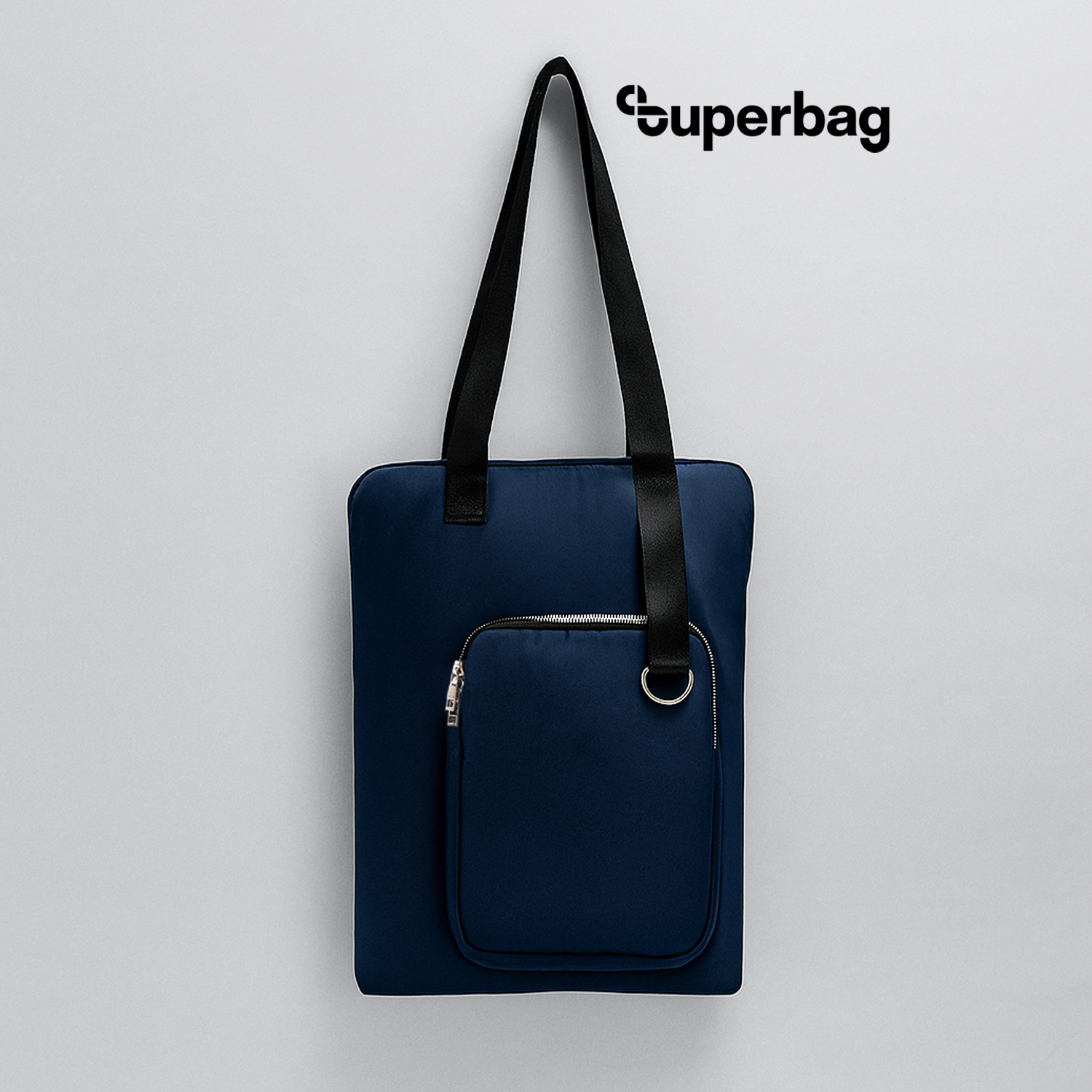 Шоппер Superbag Pocket, с внутренним креплением (карабин) и чехлом для мелочей (темно-синий с черным)-0
