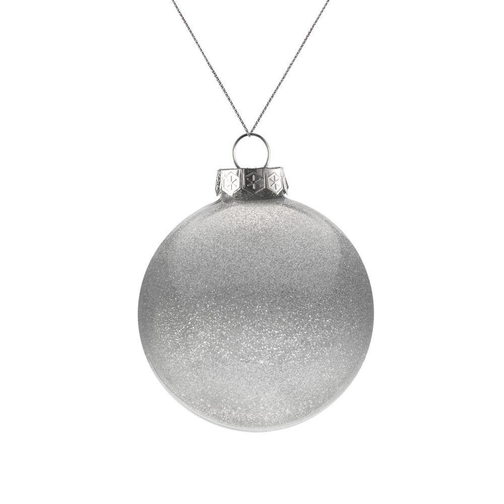 Елочный шар Finery Shine, 8 см, глянцевый серебристый с глиттером-1