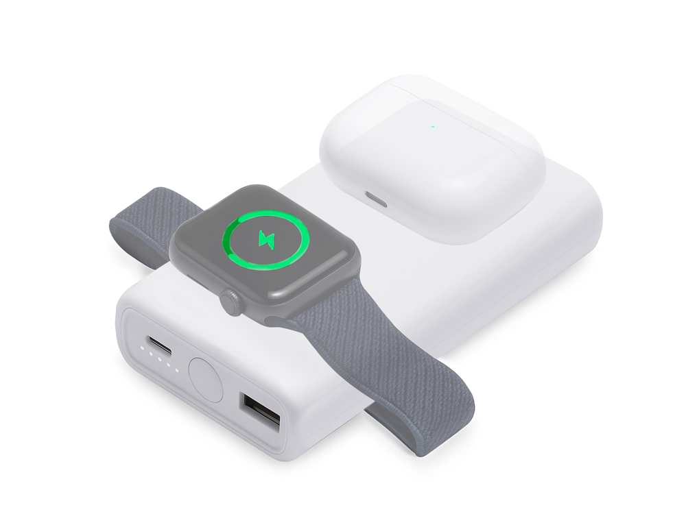 Внешний беспроводной аккумулятор 2-в-1 с функцией зарядки Apple Watch, QC/PD AtomIQ, 10000 мАч, белый-0