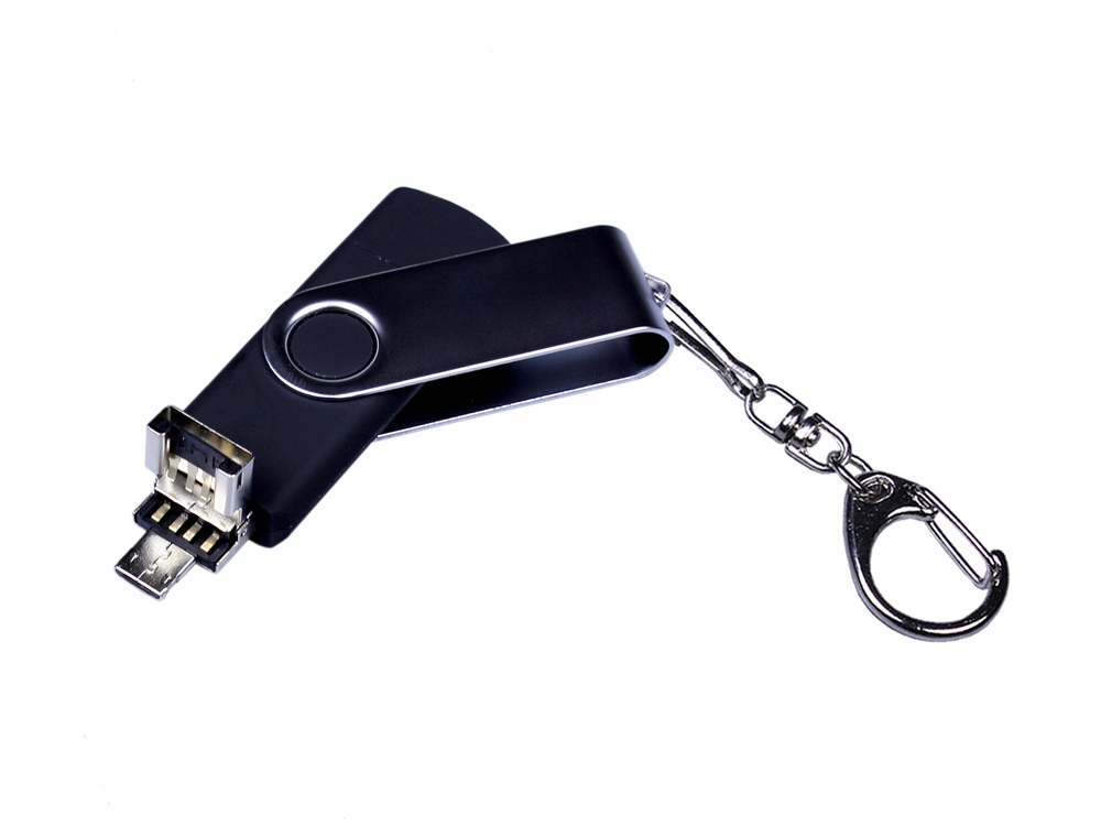 USB-флешка на 32 Гб поворотный механизм, c двумя дополнительными разъемами MicroUSB и TypeC, черный-2
