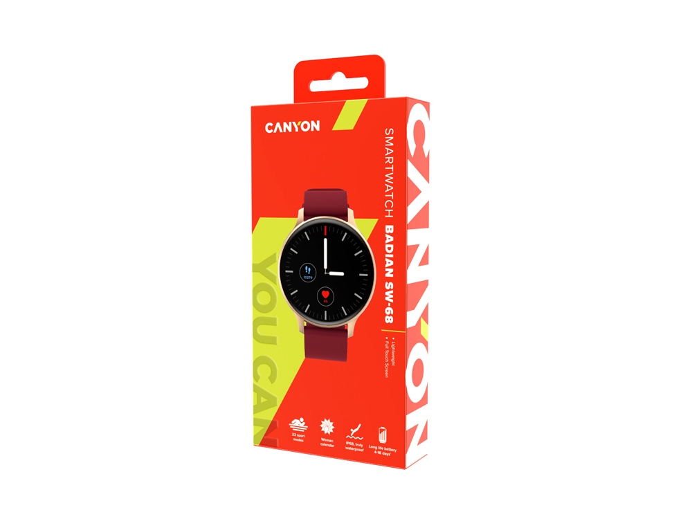 Смарт-часы Canyon SW-68  Badian, IP68, темно-красный-3