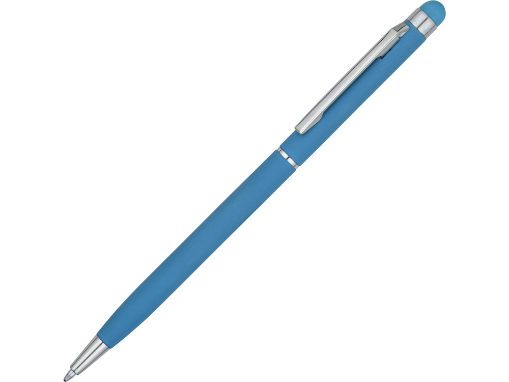 Ручка-стилус шариковая Jucy Soft с покрытием soft touch, голубой-0