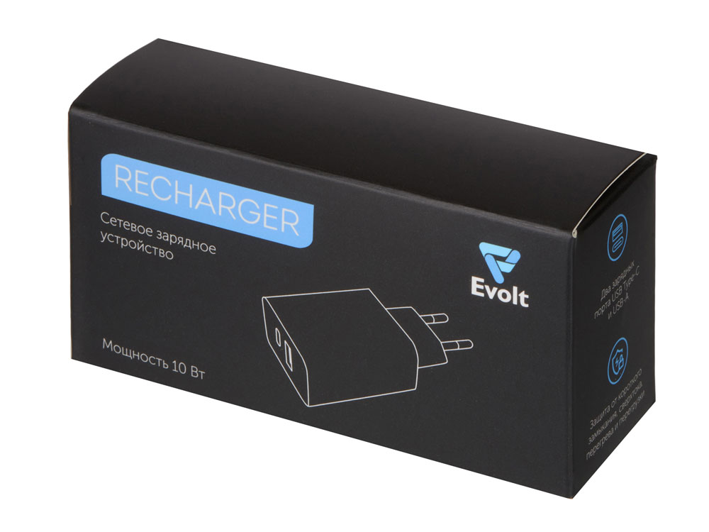 Сетевое зарядное устройство c выходами USB-A и USB-C Recharger, 10 Вт, белый-3