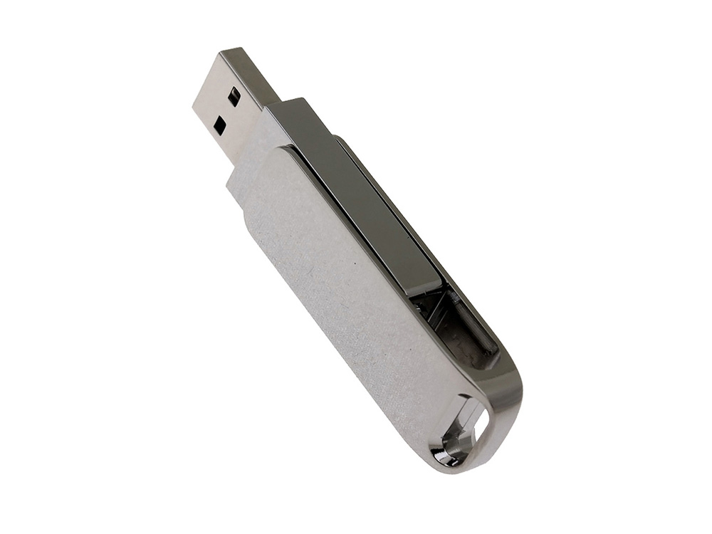 USB 2.0- флешка на 64 Гб поворотный механизм 2 в 1, c дополнительным разъемом Type-C с одноцветным металлическим клипом, серебристый-2