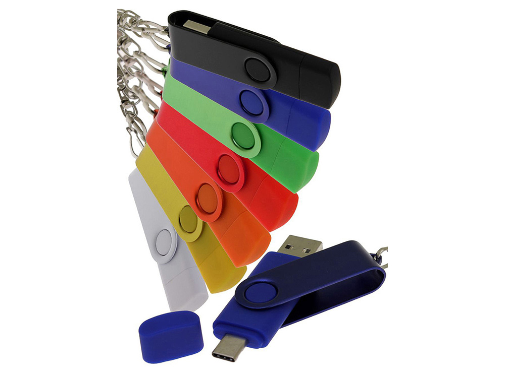 USB-флешка на 128 Гб 2 в 1 поворотный механизм, c дополнительным разъемом Type-C с одноцветным металлическим клипом, оранжевый-4