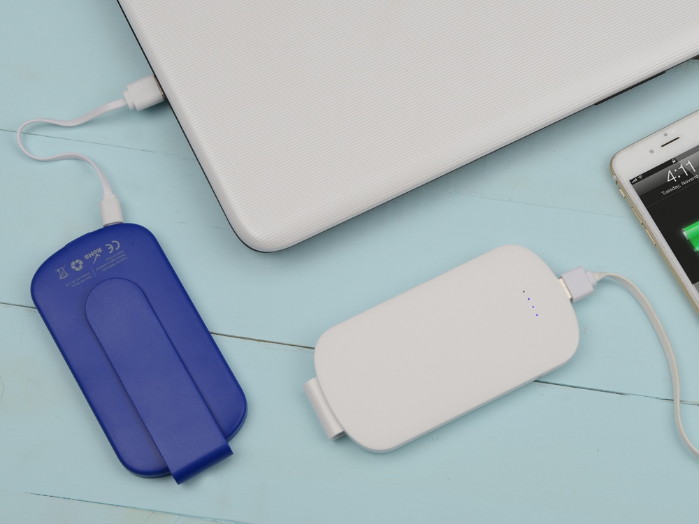 Портативное зарядное устройство Pin на 4000 mAh с большой площадью нанесения и клипом для крепления к одежде или сумке, синий-6
