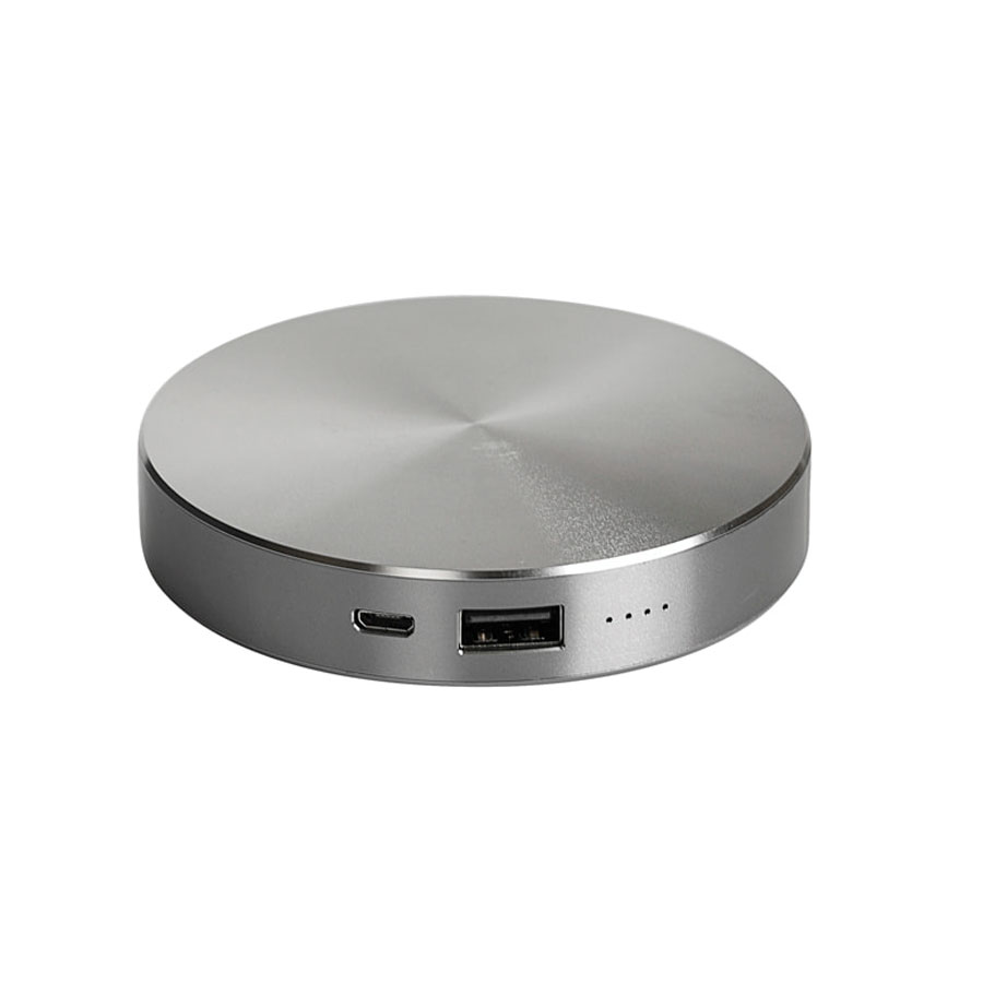 Универсальный аккумулятор "UFO" (6000mAh) в подарочной коробке,темно-серый,8,6х1,5 см,металл, серебристый-0