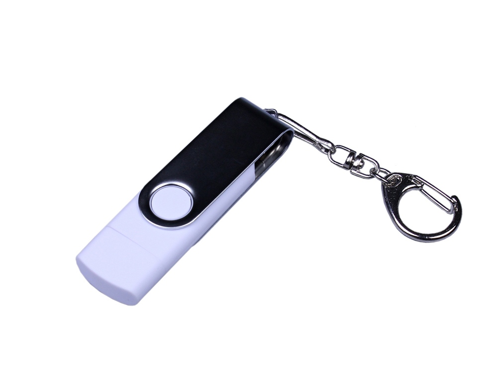 USB-флешка на 16 Гб поворотный механизм, c двумя дополнительными разъемами MicroUSB и TypeC, белый-0
