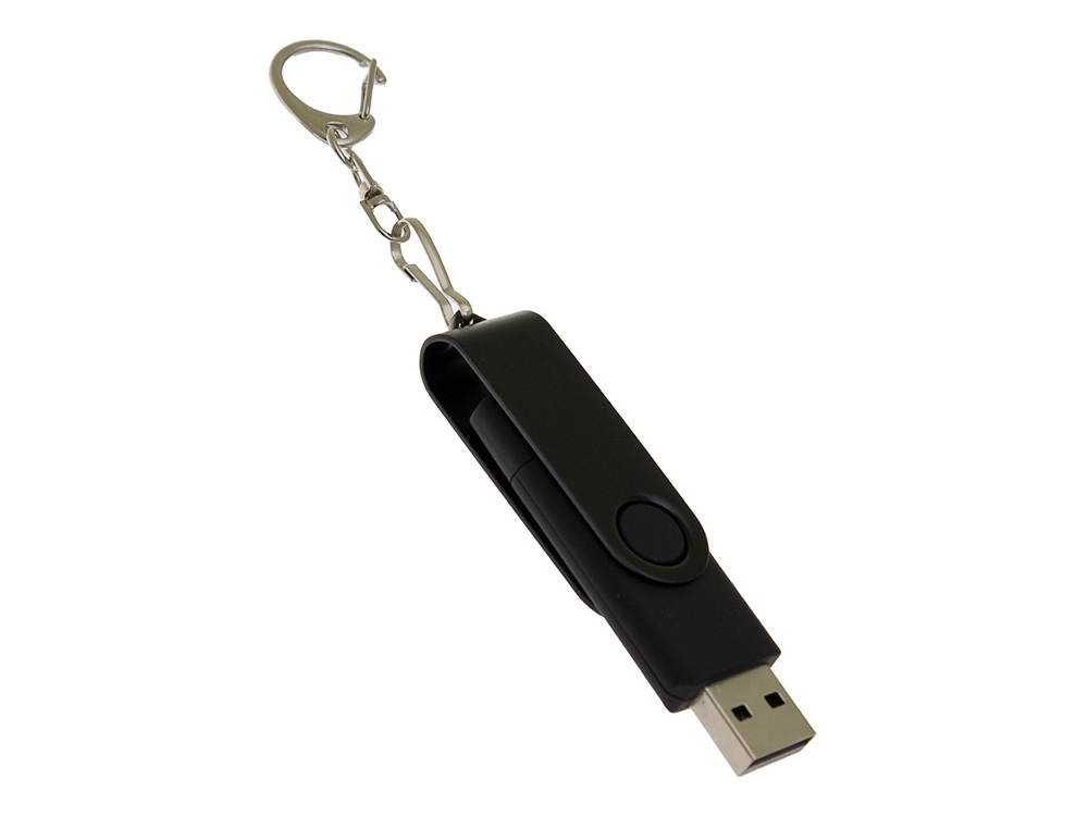 USB-флешка на 64 Гб 2 в 1 поворотный механизм, c дополнительным разъемом Type-C с одноцветным металлическим клипом, черный-2