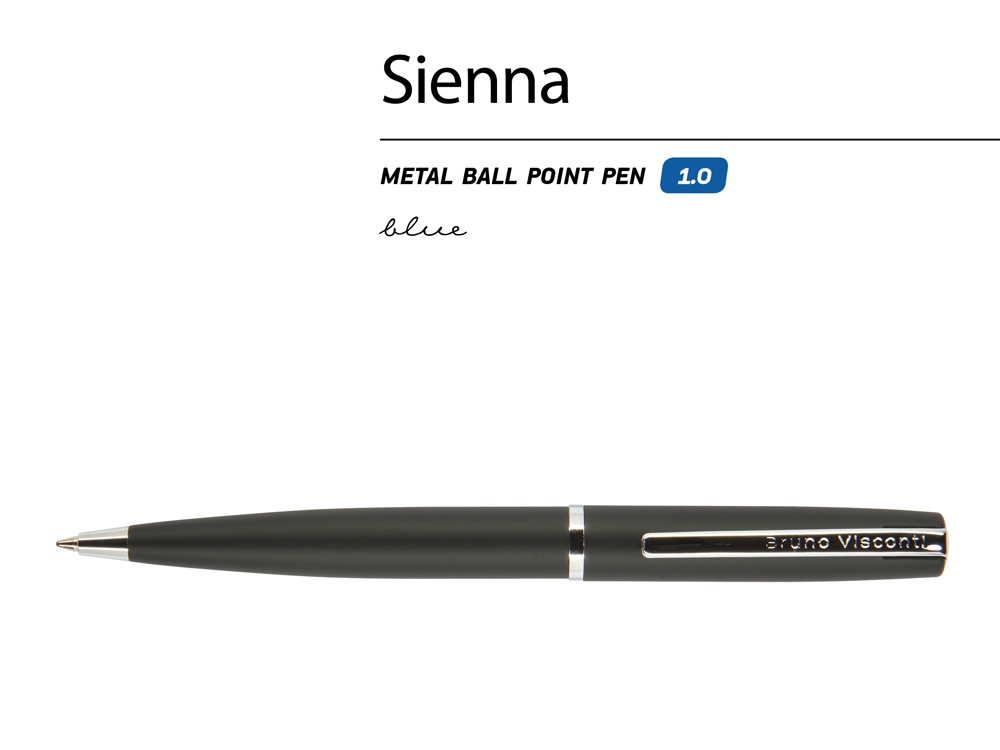 Ручка Sienna шариковая  автоматическая, черный металлический корпус soft-touch, 1.0 мм, синяя-1