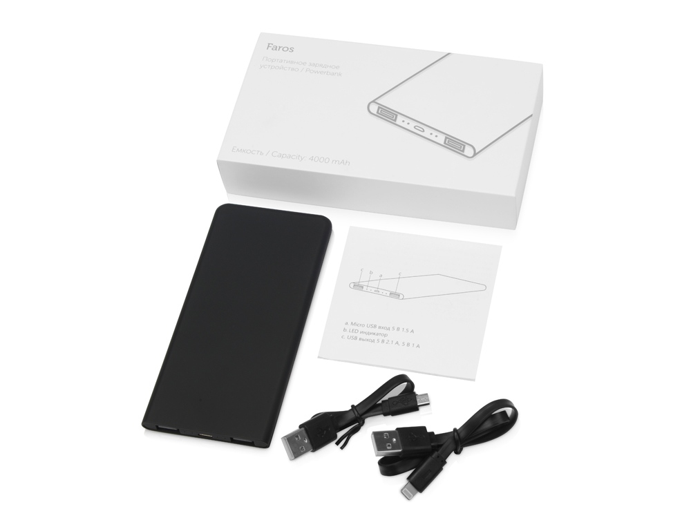 Портативное зарядное устройство с красной подсветкой логотипа Faros, soft-touch, 4000 mAh-2