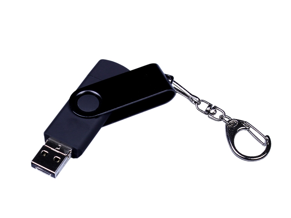 USB-флешка на 64 ГБ 3 в 1 поворотный механизм, c двумя дополнительными разъемами MicroUSB и TypeC C с одноцветным металлическим клипом, черный-1