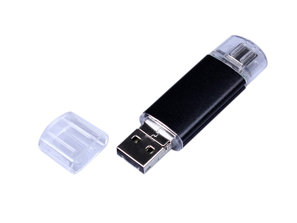 USB-флешка на 32 Гб c двумя дополнительными разъемами MicroUSB и TypeC, черный-1
