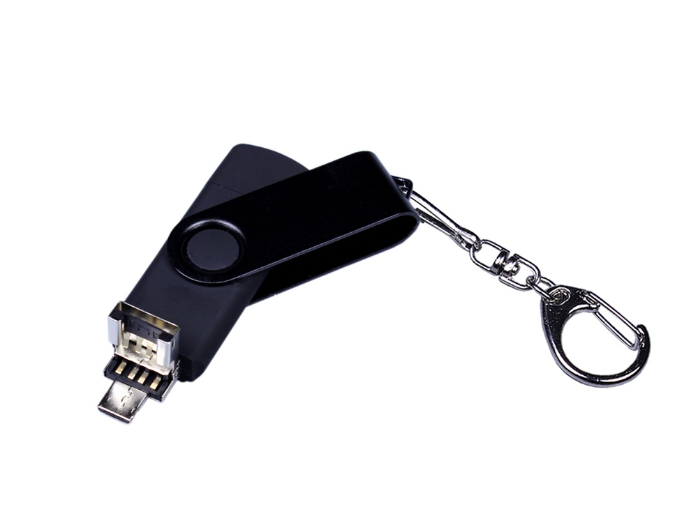 USB-флешка на 64 ГБ 3 в 1 поворотный механизм, c двумя дополнительными разъемами MicroUSB и TypeC C с одноцветным металлическим клипом, черный-2