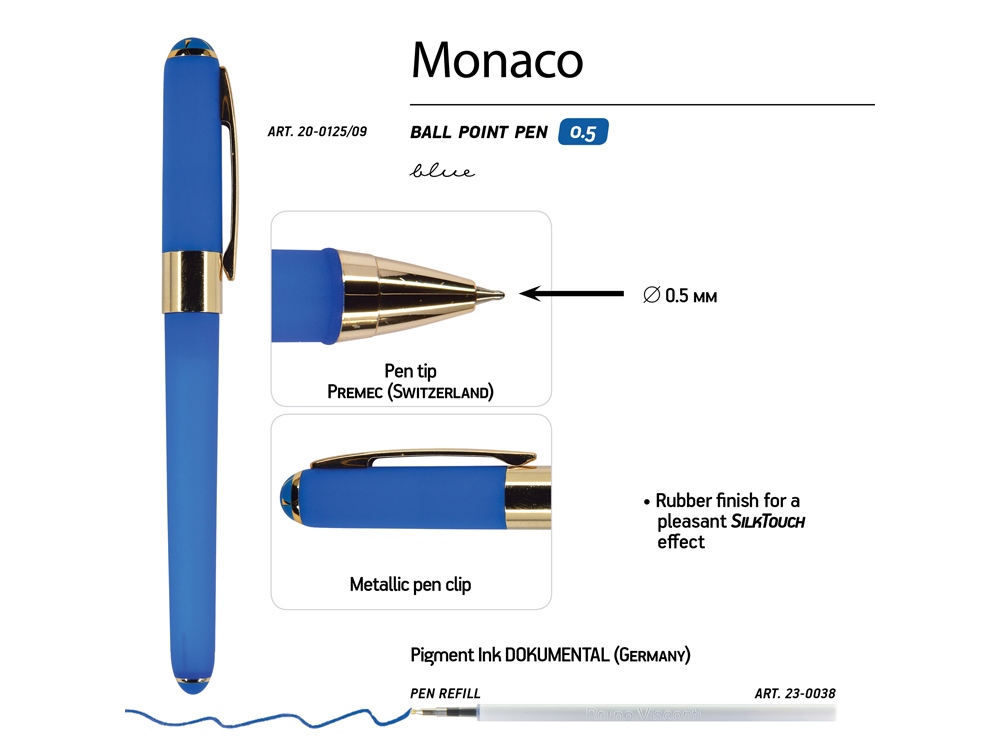 Ручка пластиковая шариковая Monaco, 0,5мм, синие чернила, ярко-синий-2