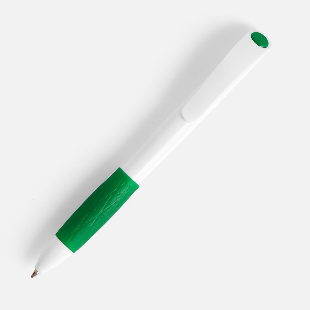 Ручка шариковая Grip, белая с зеленым-1
