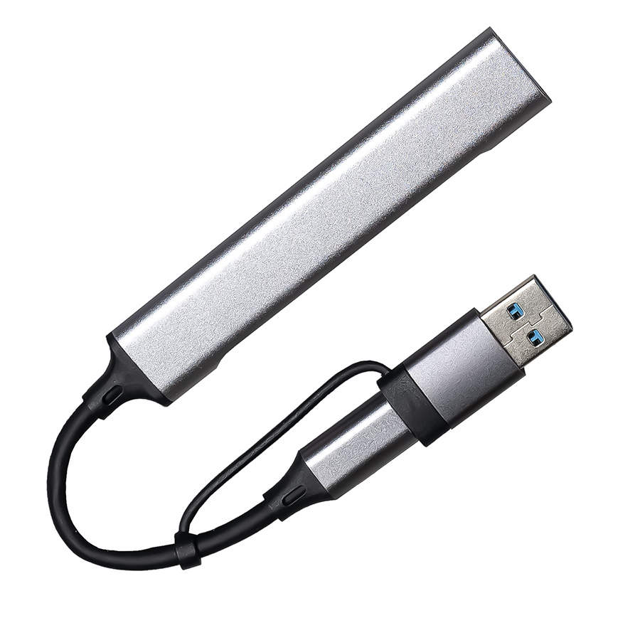 USB-хаб BRANCH 4 в 1, серый, алюминий, серый-0