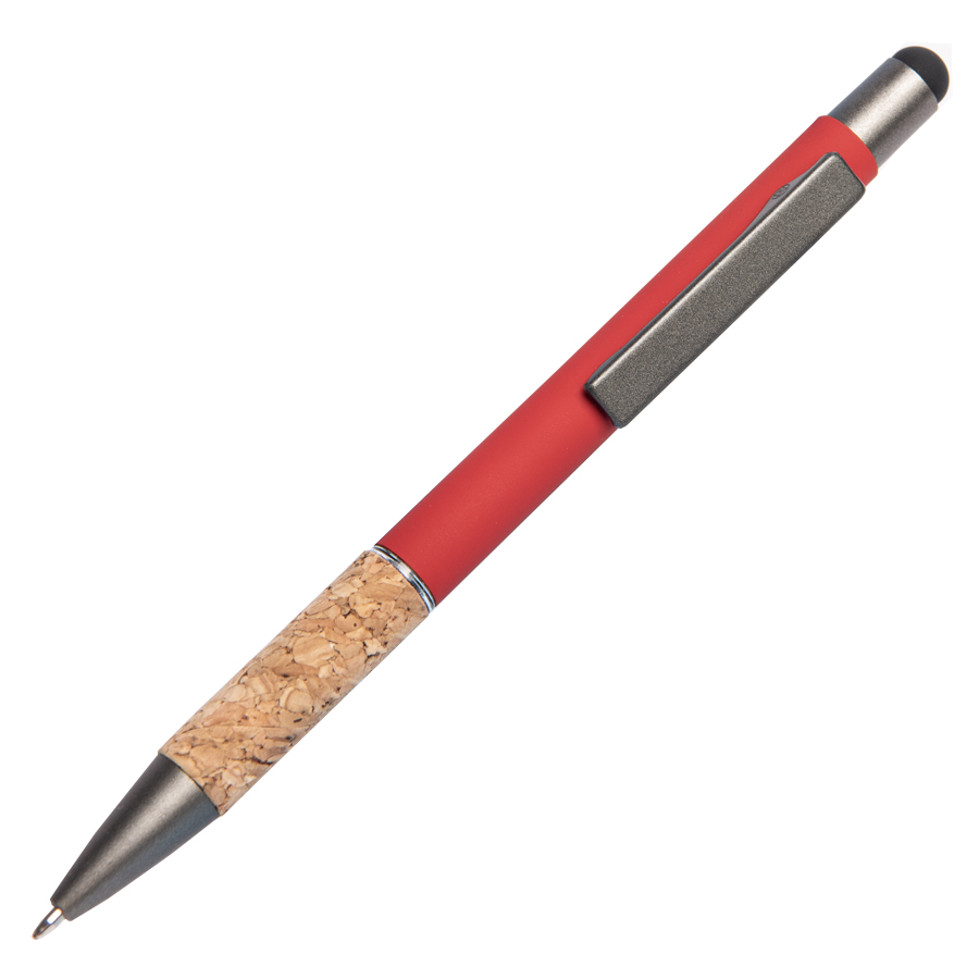 Ручка шариковая FACTOR GRIP со стилусом, красный, серый-0