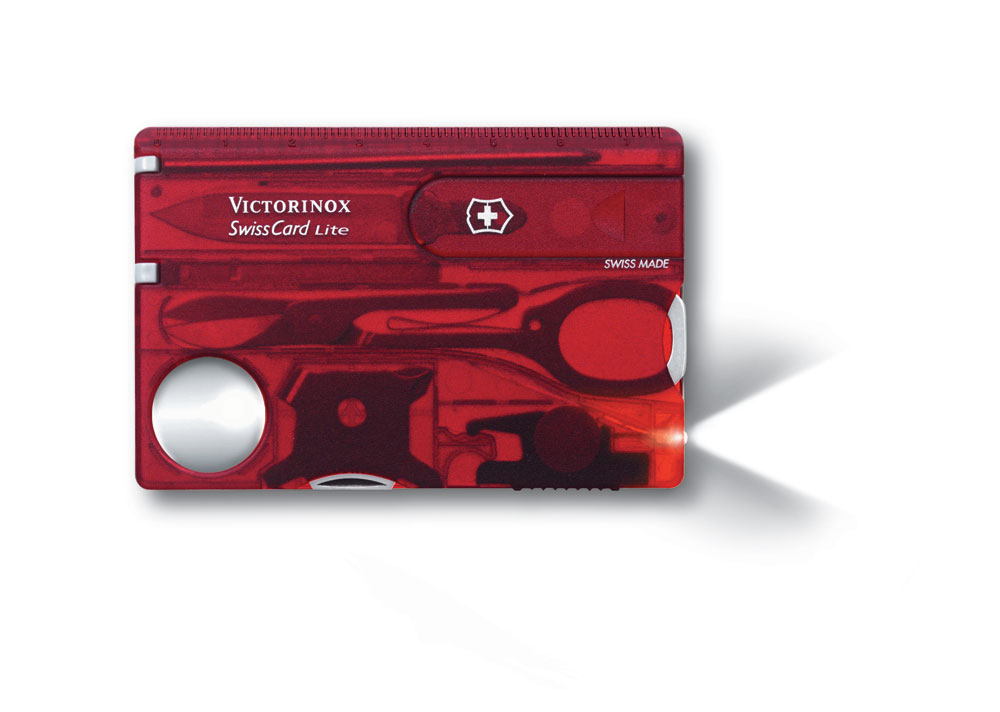 Швейцарская карточка VICTORINOX SwissCard Lite, 13 функций, полупрозрачная красная-0