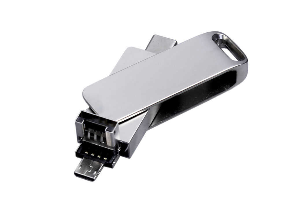 USB 2.0-флешка на 64 Гб поворотный механизм, c дополнительным разъемом Micro USB с одноцветным металлическим клипом-2