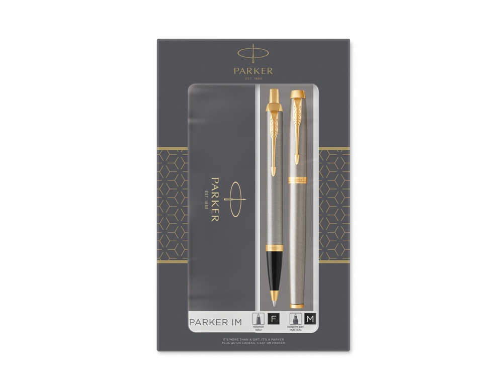 Набор Parker IM Core Brushed Metal GT: ручка шариковая, ручка роллер-0