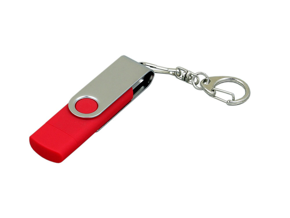 Флешка с  поворотным механизмом, c дополнительным разъемом Micro USB, 64 Гб, красный-0