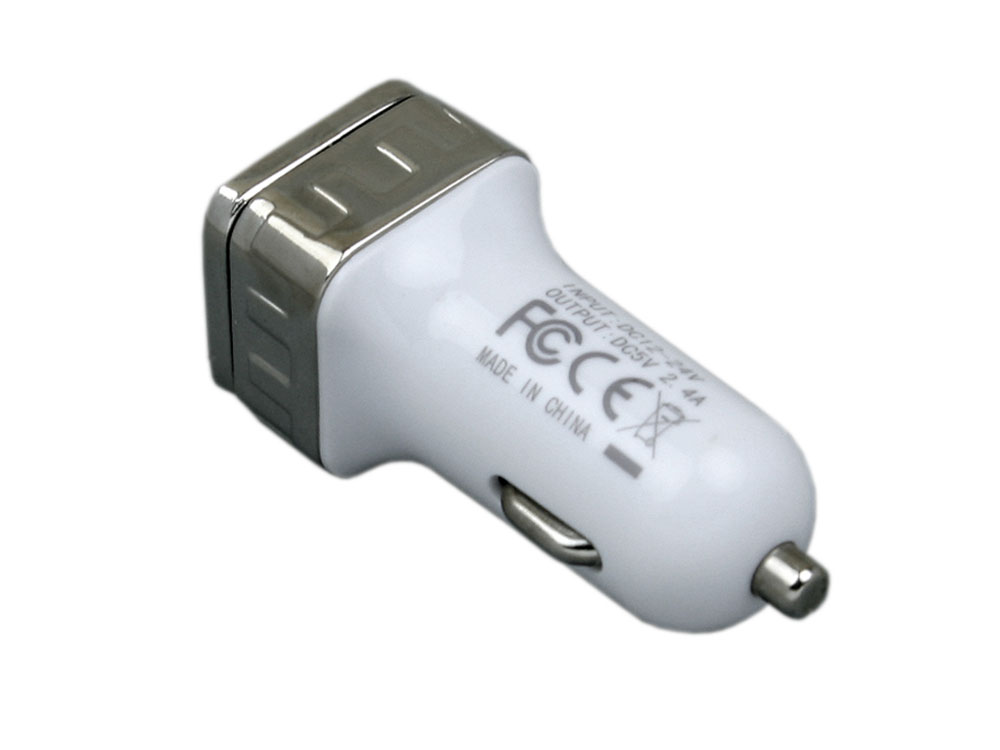 Автомобильная зарядка CC-03, 2 USB порта, квадратное основание для логотипа, серебро-2
