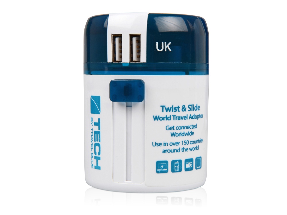Адаптер с 2-умя USB-портами для зарядки Travel Blue Twist & Slide Adaptor голубой/белый-6