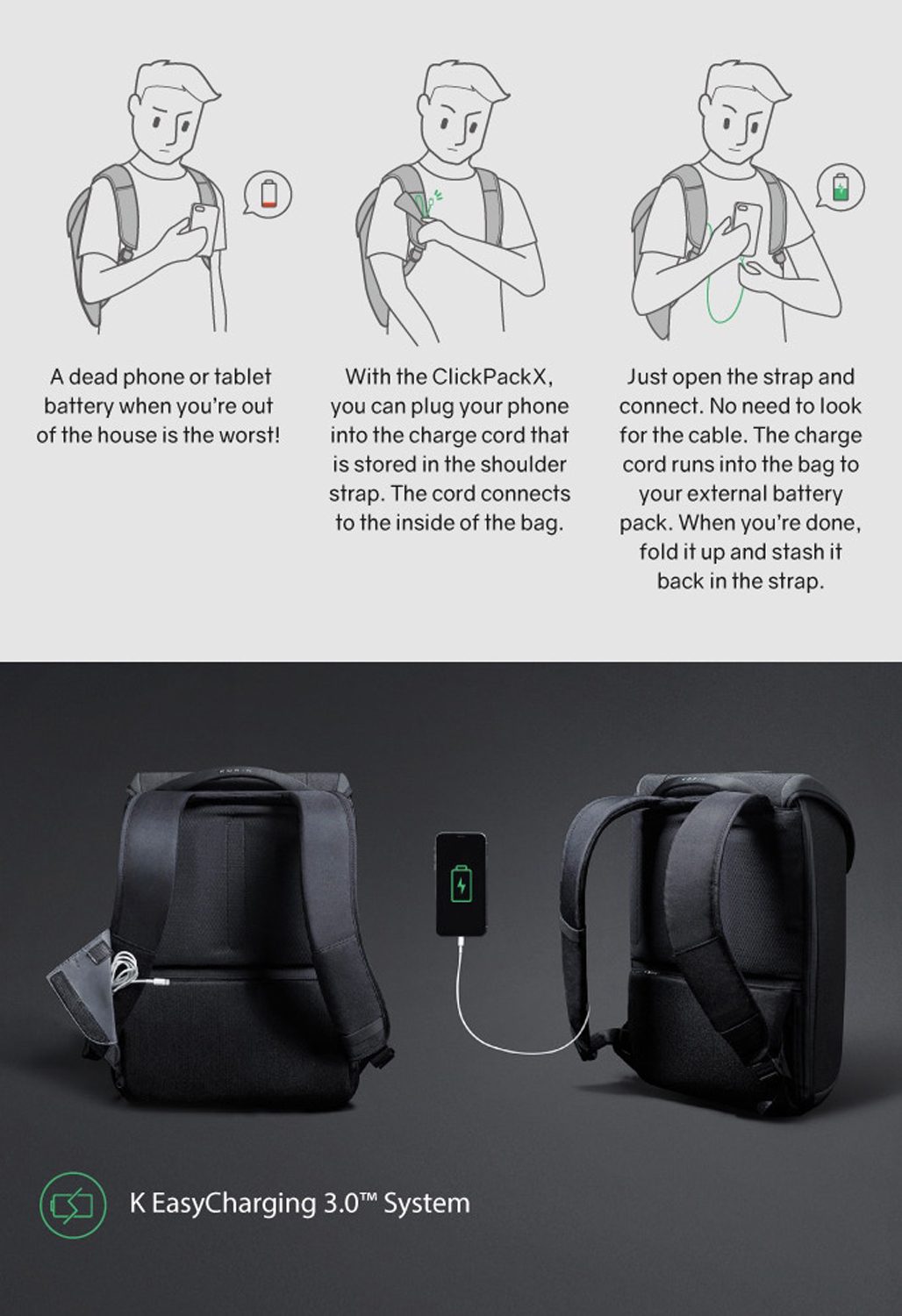 Рюкзак KORIN ClickPack X 45х32х15,5 см, с клапаном, черный-36