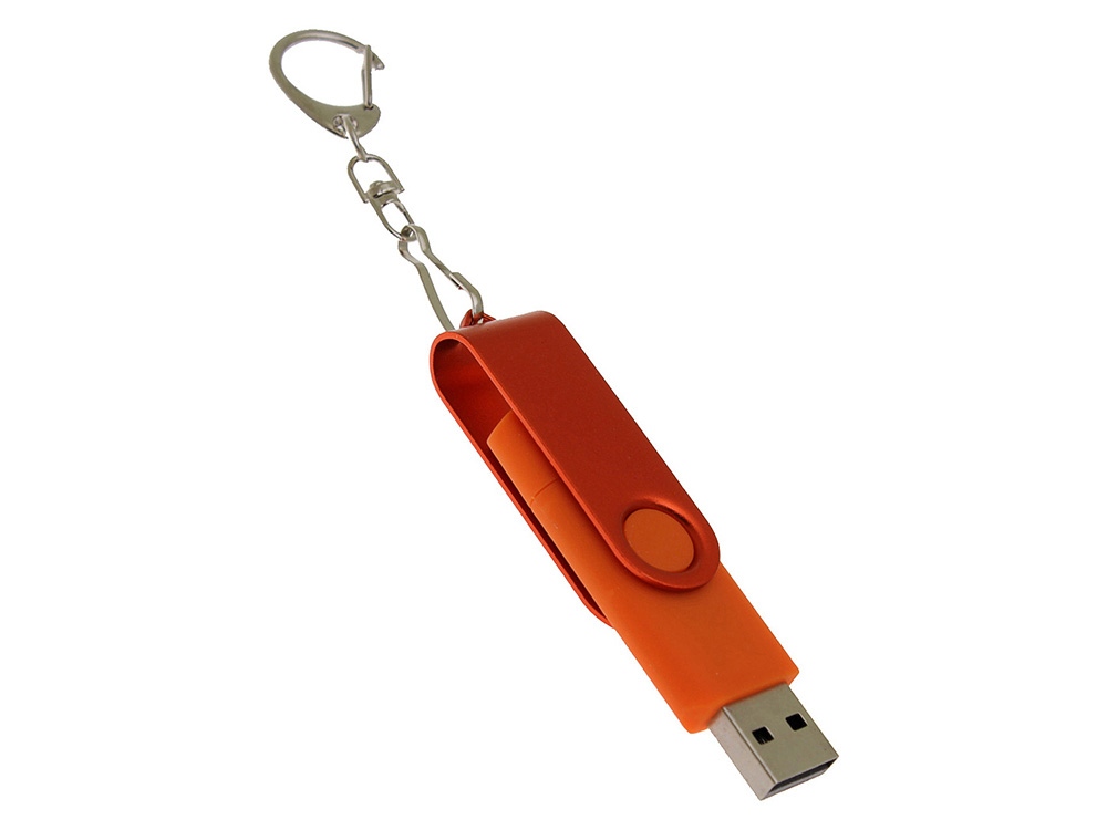 USB-флешка на 16 Гб 2 в 1 поворотный механизм, c дополнительным разъемом Type-C с одноцветным металлическим клипом, оранжевый-2