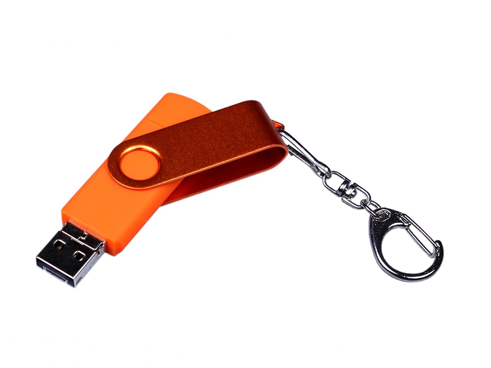 USB-флешка на 16 Гб 3 в 1 поворотный механизм, c двумя дополнительными разъемами MicroUSB и TypeC C с одноцветным металлическим клипом, оранжевый-1