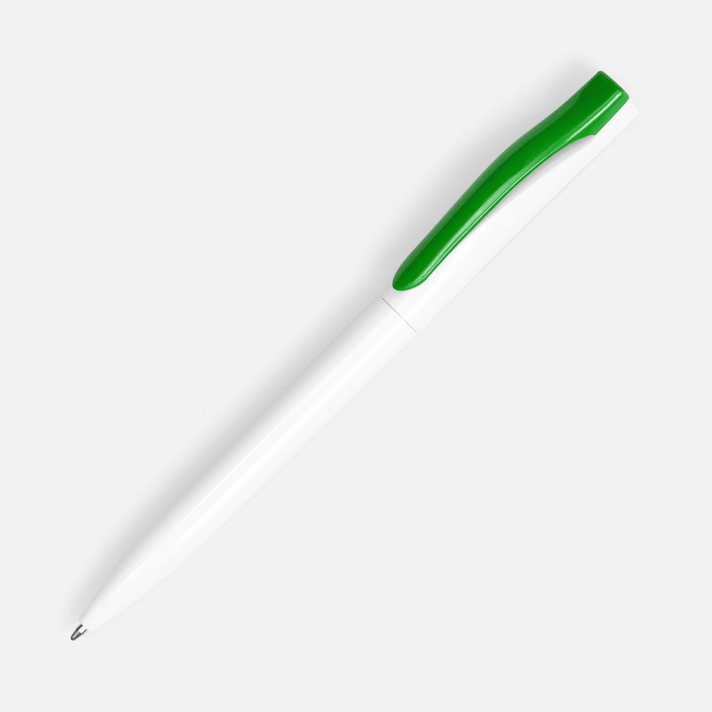 Ручка шариковая Pin, белая с зеленым-0