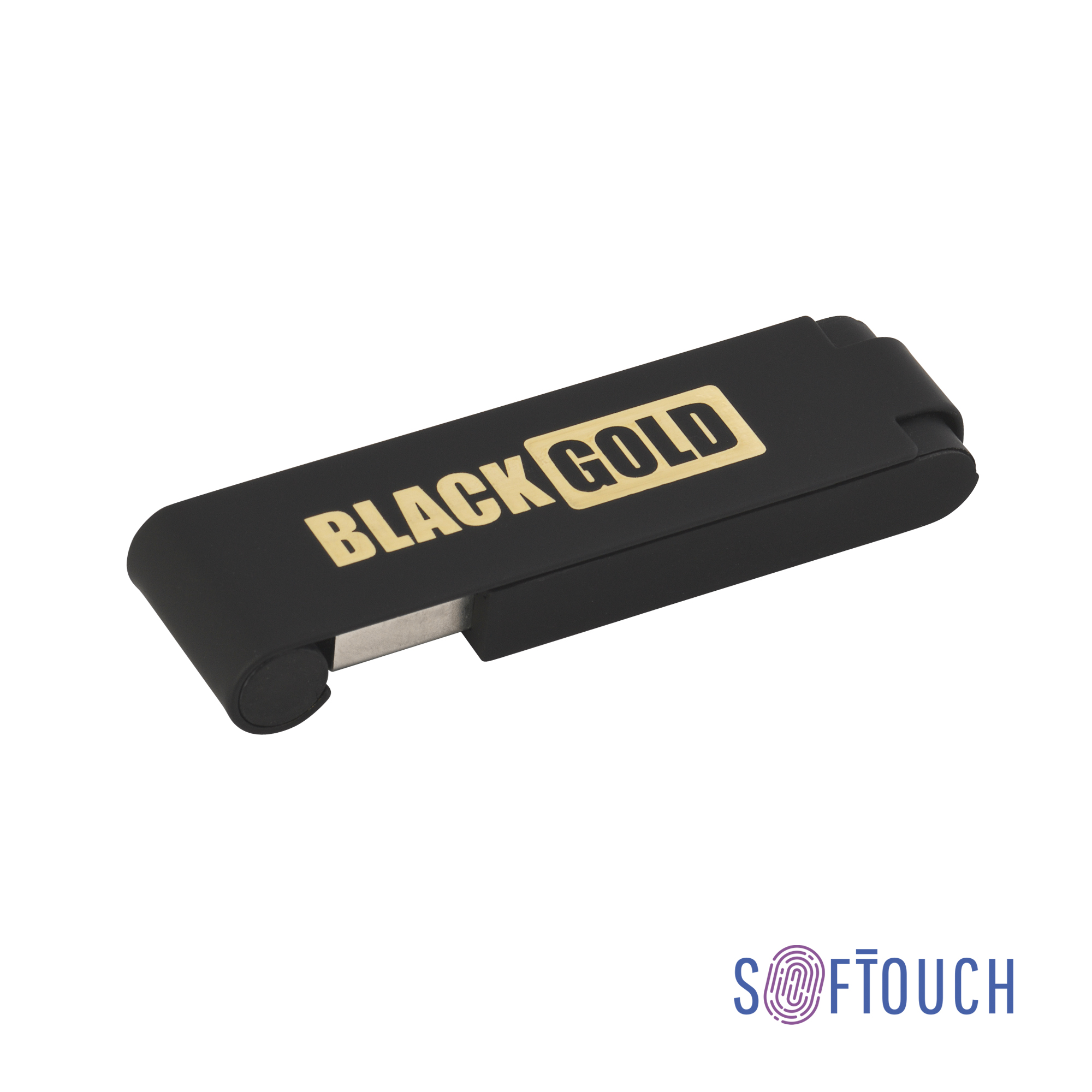 Флеш-карта "Case", объем памяти 16GB, черный/золото, покрытие soft touch-0