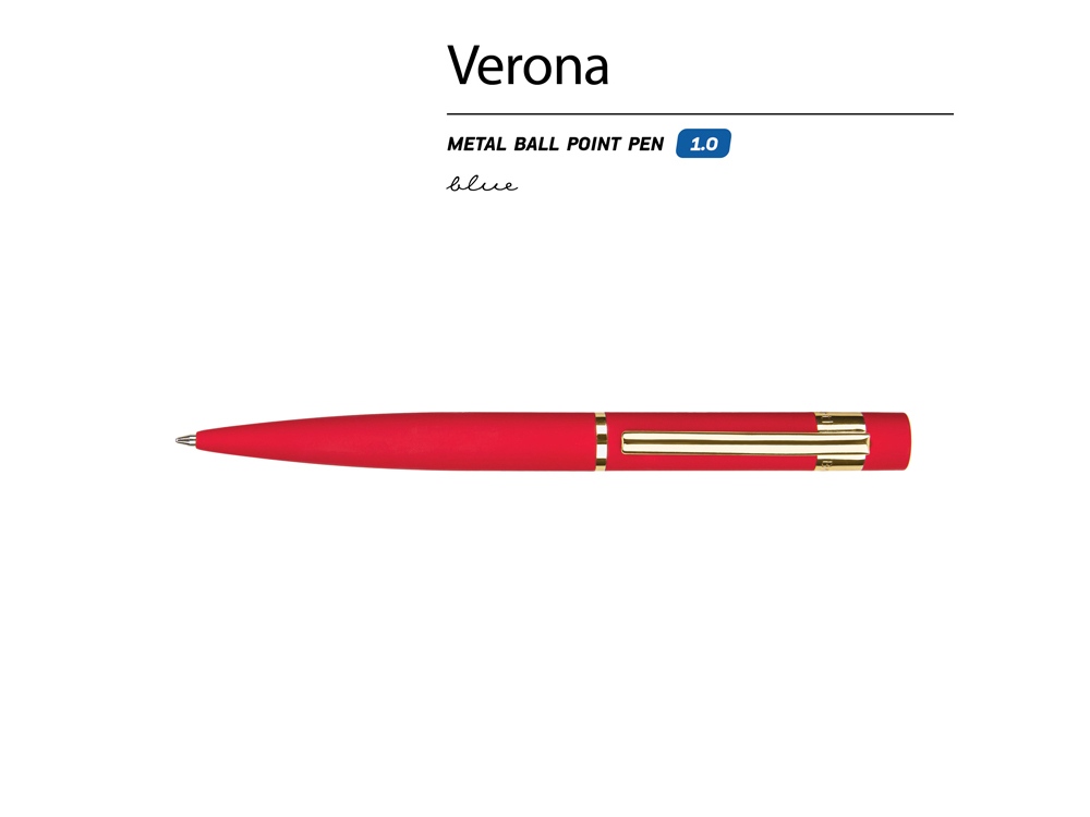 Ручка шариковая автоматическая BrunoVisconti VERONA цвет корпуса красный, soft-touch, 1 мм, синяя-1