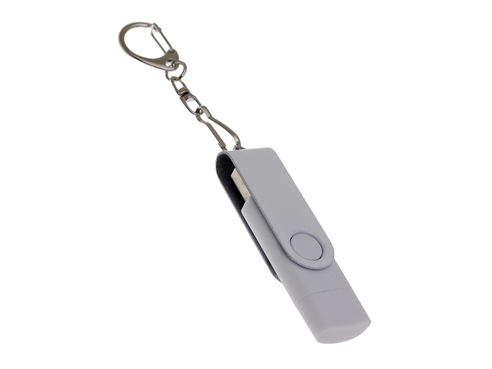 USB-флешка на 8 Гб 2 в 1 поворотный механизм, c дополнительным разъемом Type-C с одноцветным металлическим клипом, белый-0