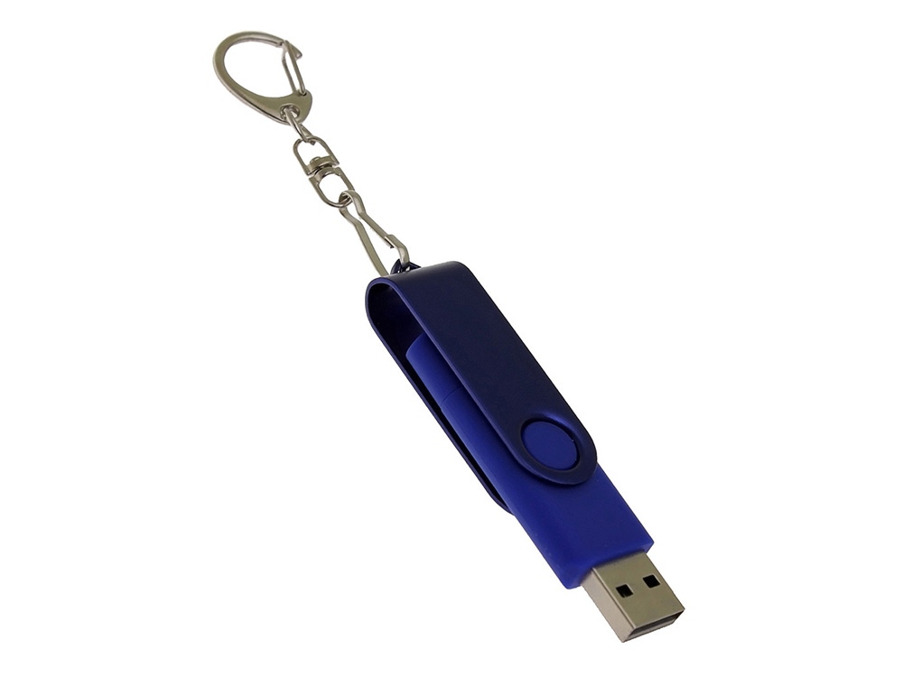 USB-флешка на 128 Гб 2 в 1 поворотный механизм, c дополнительным разъемом Type-C с одноцветным металлическим клипом, синий-2