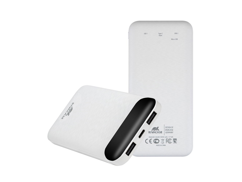 RIVACASE VA2240 (10000mAh) с дисплеем, белый, внешний аккумулятор 12/48-18