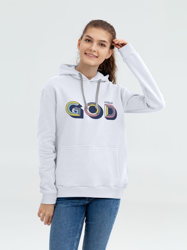 Толстовка с капюшоном «Новый GOD», белая-1